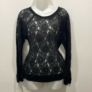 Loft black lace knit top size large
